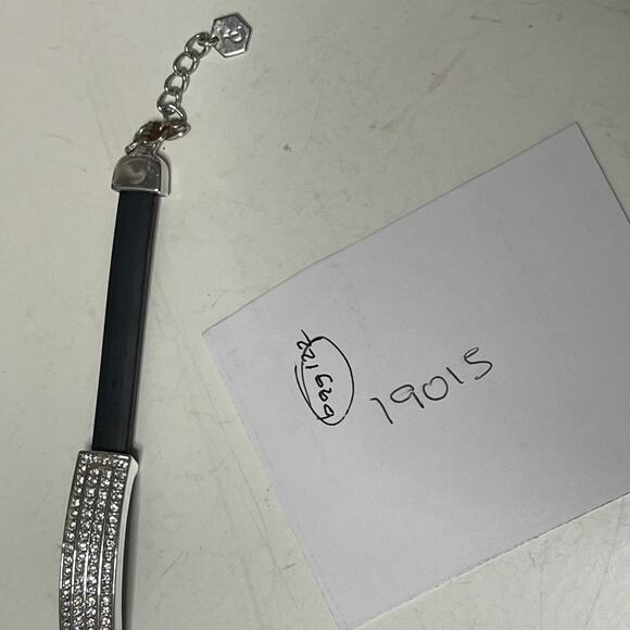 Bracelet black with silver tone and rhinestone slide signed costume jewelry - Picture 14 of 14